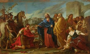 De centurio knielt aan de voeten van Christus of, Jezus geneest de zoon van een officier, 1752