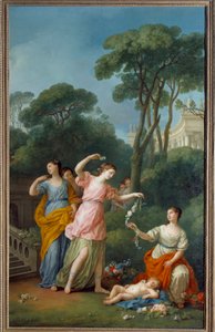 Jonge Griekse vrouwen die bloemen plukken door Joseph Marie, the Elder Vien