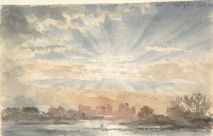 Landschap met opkomende zon door Joseph Michael Gandy