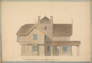Het Huisje van de Molenaar bij Chatsworth: Zuidelijke Vooraanzicht door Joseph Michael Gandy