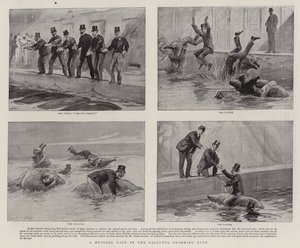 Een Mussuck-race in het Calcutta-zwembad door Joseph Nash