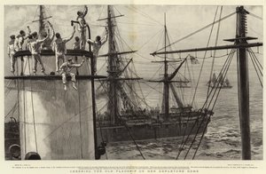 Juichen voor het oude vlaggenschip bij haar vertrek naar huis door Joseph Nash