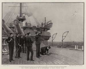 Hondenwacht recreatie op een slagschip, een kleiduivenschietclub
