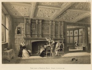 Open haard in de salon, Speke, Lancashire