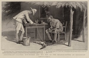 Luitenant-kolonel Kitchener en zijn huisdier op het hoofdkwartier in Kassingar