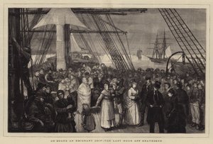 Aan boord van een emigrantenschip, het laatste uur voor Gravesend door Joseph Nash