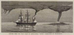 Schetsen van de Westkust van Afrika, HMS Boxer omringd door Waterspuiten door Joseph Nash
