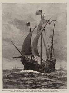 De viering van de vierhonderdste verjaardag van de zeiltocht van Columbus naar Amerika door Joseph Nash