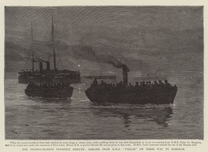 Het Frans-Siamese grensgeschil, matrozen van HMS Pallas op weg naar Bangkok door Joseph Nash