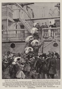 De Thuiskomst van de Pavonia, het ontschepen van de Passagiers in Liverpool door Joseph Nash