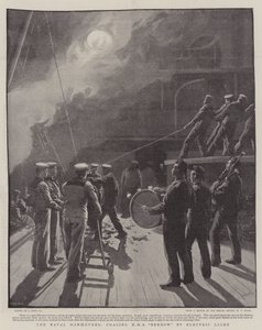 De Marine Manoeuvres, het bijvullen van HMS Benbow met Elektrisch Licht door Joseph Nash