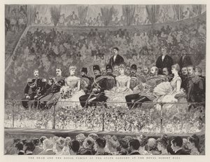 De Shah en de koninklijke familie bij het staatsconcert in de Royal Albert Hall