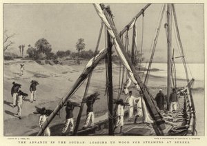 De opmars in de Soedan, hout laden voor stoomschepen in Berber