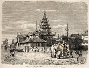 Het paleis van de koning van Ava, in Amarapoura (het huidige Birma). Gravure in Le tour du monde, nouveau journal des voyages. door Joseph Navlet