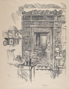 Boekenkamer bij Dr. Wister door Joseph Pennell