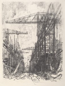 Torpedobootjagers bouwen, nr. I door Joseph Pennell