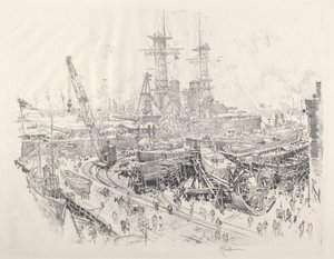 Bouwen van Onderzeebootjagers door Joseph Pennell