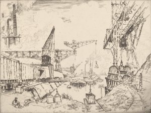 Kranen in Duisburg, 1910 door Joseph Pennell