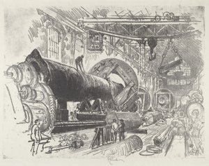 Snijden en draaien van een groot kanon, 1916 door Joseph Pennell
