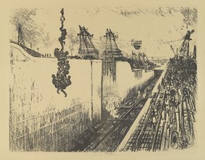 Dinnertijd, Gatun Lock, 1912 door Joseph Pennell