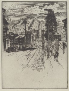 Heuvels op en af naar de Baai, San Francisco door Joseph Pennell