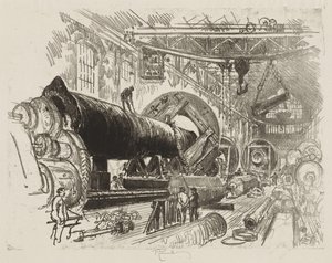 Engels Oorlogswerk: Snijden en Draaien van een Groot Kanon door Joseph Pennell