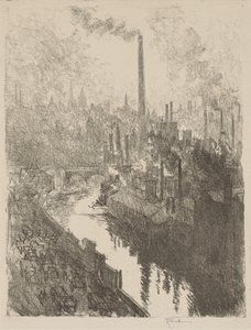 Engels Oorlogswerk: De Grote Schoorsteen, Het Motorpark door Joseph Pennell