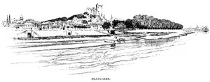 Algemeen uitzicht op Beaucaire, met uitzicht op de Rhône. Gravure door Joseph Pennell.