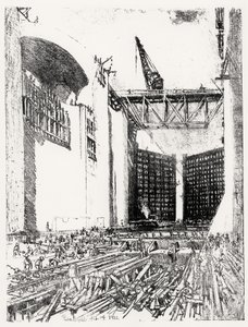 Het Leggen van de Vloer: Pedro Miguel Sluis, plaat XVIII uit Het Panamakanaal door Joseph Pennell, 14 februari 1912 door Joseph Pennell