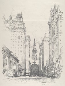 Zicht op Broad Street vanaf Spruce Street door Joseph Pennell