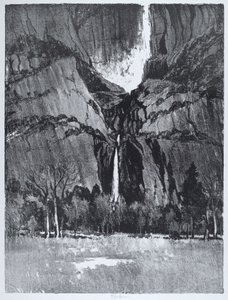 Lower Falls, Yosemite, 1912 door Joseph Pennell