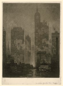 New York. Veerboot bij Courtland Street door Joseph Pennell