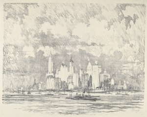 New York vanaf Ellis Island, 1910 door Joseph Pennell