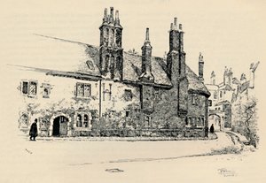 Oude Charterhouse: Buitenaanzicht van Washhouse Court, met de binnenpoort, 1886 door Joseph Pennell