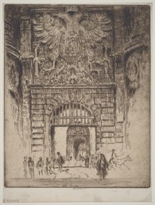 Puerta de Bisagra, Poort van Madrid, Toledo door Joseph Pennell