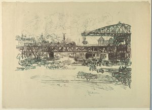 Treinstation, Berlijn door Joseph Pennell