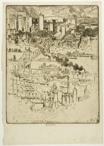 Treinstation, Pittsburgh door Joseph Pennell