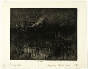 Regenachtige nacht, Charing Cross Station door Joseph Pennell