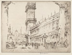 Herbouw van de Campanile, Venetië, No.II door Joseph Pennell