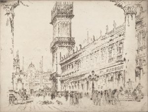 Herbouw van de Campanile, Venetië, No.II, 1911 door Joseph Pennell