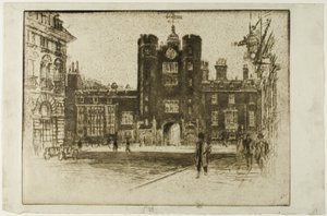 Sint-Jacobspaleis, vanaf Sint-Jacobsstraat door Joseph Pennell