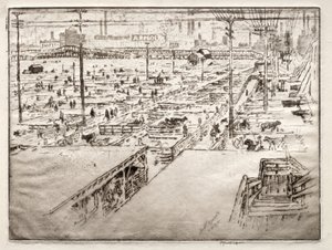 Veemarkten, Chicago door Joseph Pennell