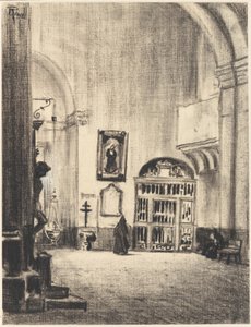 Het doopvont van Cervantés, Santa Maria la Mayor, Alcalá door Joseph Pennell