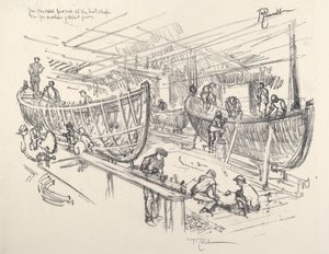 De bootbouwers door Joseph Pennell