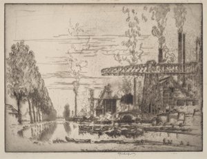 Het kanaal van Brussel, een moderne Hobbema door Joseph Pennell