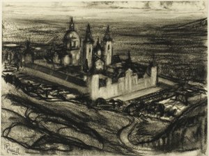 Het Escorial vanaf de zetel van Phillip (de stoel van Phillip) door Joseph Pennell
