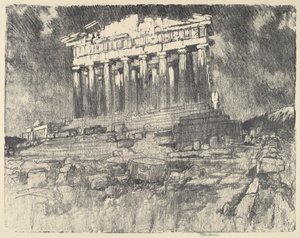 De Gevel van het Parthenon, Zonsondergang door Joseph Pennell