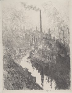 De grote schoorsteen, het motorpark, 1916 door Joseph Pennell