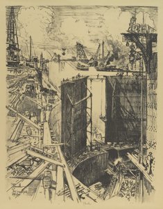 De sluispoort, Gatun Lock, 1912 door Joseph Pennell