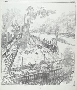 De Dijk van Eads Brug, St. Louis door Joseph Pennell